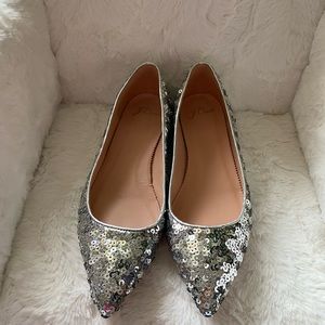 Beautiful sequin j crew flats silver brand new